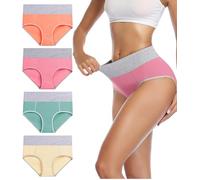 wirarpa Underwear Women High Waist Cotton Knickers Ladies Panties Full Coverage Briefs Underpants Plus Size Multicolour 4 Pack L