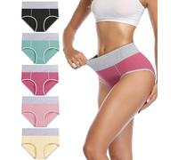 wirarpa Underwear Women High Waist Cotton Knickers Ladies Panties Full Coverage Briefs Underpants Plus Size Multicolour 5 Pack XL