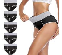 wirarpa Underwear Women High Waist Cotton Knickers Ladies Panties Full Coverage Briefs Underpants Plus Size Black 5 Pack 4XL
