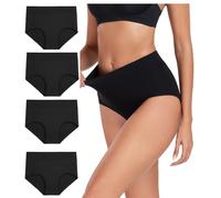 wirarpa Underwear Women High Waist Cotton Knickers Ladies Panties Full Coverage Briefs Underpants Plus Size Dark Black 4 Pack 3XL