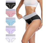 wirarpa Underwear Women High Waist Cotton Knickers Ladies Panties Full Coverage Briefs Underpants Plus Size Multicolour 5 Pack L