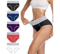 wirarpa Underwear Women High Waist Cotton Knickers Ladies Panties Full Coverage Briefs Underpants Plus Size Multicolour 5 Pack L