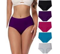 wirarpa Underwear Women Mid High Waist Knickers Comfortable Ladies Cotton Pants Full Briefs 5 Pack Black Purple Red Teal Grey Size X-Large