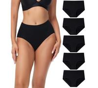 wirarpa Underwear Women Mid High Waist Knickers Comfortable Ladies Cotton Pants Full Briefs 5 Pack Black Size Small