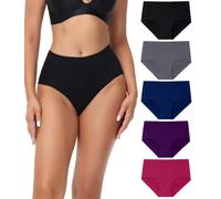 wirarpa Underwear Women Mid High Waist Knickers Comfortable Ladies Cotton Pants Full Briefs 5 Pack Black Grey Navy Purple Red Size Small