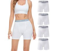 wirarpa Women's Boxer Briefs 5.5" Inseam Slip Shorts Anti Chafing Boyshort Panties for Under Dresses Leggings 4 Pack White Size L