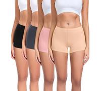 wirarpa Women's Boxers Underwear Cotton Ladies Safety Boy Shorts Under Skirt with Cotton Crotch 4 Pack Black Dark Grey Dark Pink Beige Size L