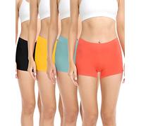 wirarpa Women's Boyshort Panties Ladies Safety Boxer Briefs Anti Chafing Cotton Underwear with Cotton Crotch 4 Pack Black Green Orange Yellow Size S