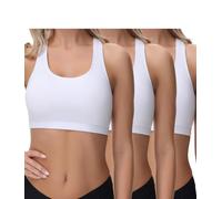 wirarpa Women's Bra Cotton Racerback T-Back Non Padded Wireless Bralette Light Support Bralettes Crop Top 3 Pack White Size 3XL