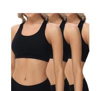 wirarpa Women's Bra Cotton Racerback T-Back Non Padded Wireless Bralette Light Support Bralettes Crop Top 3 Pack Black Size 3XL