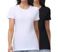 wirarpa Women's Cotton Crew Neck T Shirts Basic Short Sleeve Casual Tees Soft Everyday Undershirt Tops 2 Pack Black White Size L