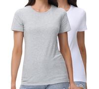 wirarpa Women's Cotton Crew Neck T Shirts Basic Short Sleeve Casual Tees Soft Everyday Undershirt Tops 2 Pack Grey White Size M