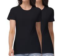 wirarpa Women's Cotton Crew Neck T Shirts Basic Short Sleeve Casual Tees Soft Everyday Undershirt Tops 2 Pack Black Size 2XL