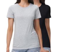 wirarpa Women's Cotton Crew Neck T Shirts Basic Short Sleeve Casual Tees Soft Everyday Undershirt Tops 2 Pack Black Grey Size L