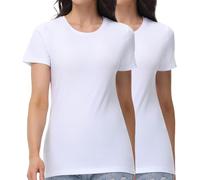 wirarpa Women's Cotton Crew Neck T Shirts Basic Short Sleeve Casual Tees Soft Everyday Undershirt Tops 2 Pack White Size XL