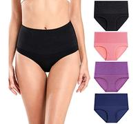 wirarpa Women's Cotton High Waisted Compression Panties Full Coverage Brief Underwear Tummy Control Knickers 4 Pack Multicolored Size S