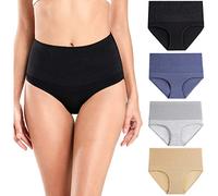 wirarpa Women's Cotton High Waisted Compression Panties Full Coverage Brief Underwear Tummy Control Knickers 4 Pack Multicolored Size M