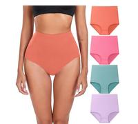 wirarpa Women's Cotton Knickers Super High Waisted Briefs Ladies Underwear Full Coverage Panties 4 Pack Orange Pink Green Light Purple S