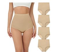 wirarpa Women's Cotton Knickers Super High waisted Briefs Ladies Underwear Full Coverage Panties Beige 4 Pack XL
