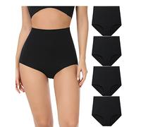 wirarpa Women's Cotton Knickers Super High waisted Briefs Ladies Underwear Full Coverage Panties Black 4 Pack M