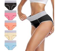wirarpa Women's Cotton Underwear High Waist Stretch Briefs Soft Underpants Ladies Full Coverage Panties 5 Pack, Black/Pink/Orange/Yellow/Light Blue, M