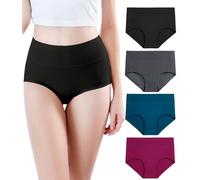 wirarpa Women's High Waist Bamboo Modal Knickers Ladies Ultra Soft Pants Underwear Full Briefs 4 Pack Black Dark Grey Blue Red Size 3XL
