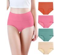 wirarpa Women's High Waist Bamboo Modal Knickers Ladies Ultra Soft Pants Underwear Full Briefs 4 Pack Orange Pink Green Beige Size 20-22