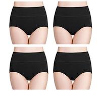 Wirarpa Women's High Waist Cotton Knickers Soft Full Briefs Ladies Pants Underwear Panties Plain Black 4 Pack Size XXL