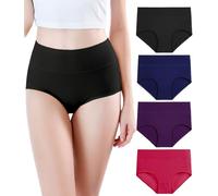 wirarpa Women's High Waist Modal Knickers Ladies Ultra Soft Pants Underwear Full Briefs 4 Pack Black Dark Purple Dark Blue Red Size XL
