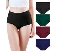 wirarpa Women's High Waist Modal Knickers Ladies Ultra Soft Pants Underwear Full Briefs 4 Pack Black Green Red Navy Size S