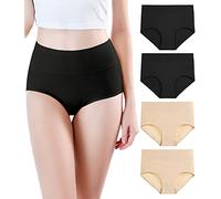 wirarpa Women's High Waist Modal Knickers Ladies Ultra Soft Pants Underwear Full Briefs Black Beige 4 Pack Size 3XL