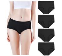 wirarpa Women's Mid Waist Cotton Briefs Soft Underwear Stretchy Full Panties Plain Ladies Knickers 4 Pack Black Size XS