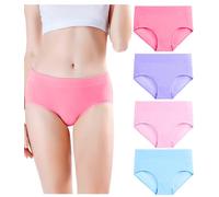 wirarpa Women's Mid Waist Cotton Briefs Soft Underwear Stretchy Full Panties Plain Ladies Knickers 4 Pack Coral Pink Light Purple Blue Pink Size L