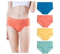 wirarpa Women's Mid Waist Cotton Briefs Soft Underwear Stretchy Full Panties Plain Ladies Knickers 4 Pack Orange Yellow Blue Green Size S