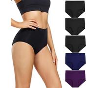 wirarpa Women's Soft Cotton Knickers High Waisted Full Briefs Panties Ladies Stretchy Pants Underwear, 3black, 1blue, 1purple-5 Pack, 16-18