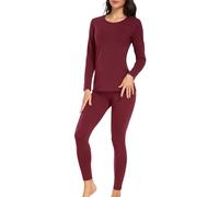 wirarpa Women's Thermal Underwear Set Cotton Warm Base Layer Lightweight Long Sleeve Top & Pyjama Bottoms Red Size L