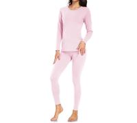 wirarpa Women's Thermal Underwear Set Cotton Warm Base Layer Lightweight Long Sleeve Top & Pyjama Bottoms Light Pink Size M