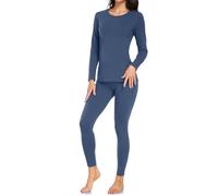 wirarpa Women's Thermal Underwear Set Cotton Warm Base Layer Lightweight Long Sleeve Top & Pyjama Bottoms Coastal Fjord Blue Size L