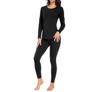 wirarpa Women's Thermal Underwear Set Cotton Warm Base Layer Lightweight Long Sleeve Top & Pyjama Bottoms Black Size M