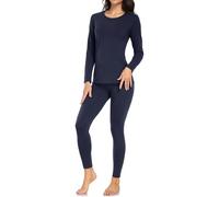wirarpa Women's Thermal Underwear Set Cotton Warm Base Layer Lightweight Long Sleeve Top & Pyjama Bottoms Navy Size M