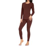 wirarpa Women's Thermal Underwear Set Cotton Warm Base Layer Lightweight Long Sleeve Top & Pyjama Bottoms Chocolate Brown Size L