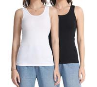 wirarpa Women's Vest Tops Ladies Cotton Stretch Tank Tops Summer Basic Undershirts Pack of 2 Black White Size X-Large