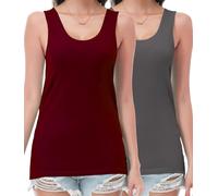 wirarpa Women's Vest Tops Ladies Cotton Stretch Tank Tops Summer Basic Undershirts Pack of 2 Dark Red Dark Grey Size X-Large