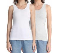 wirarpa Women's Vest Tops Ladies Cotton Stretch Tank Tops Summer Basic Undershirts Pack of 2 Grey White Size Medium