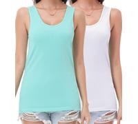 wirarpa Women's Vest Tops Ladies Cotton Stretch Tank Tops Summer Basic Undershirts Pack of 2 Mint Green White Size Large