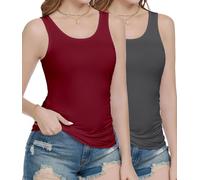wirarpa Women's Vest Tops Ladies Modal Tank Tops Summer Camis Undershirts Pack of 2 Red Deep Grey Size X-Large