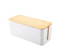 Wire Box Bamboo Wood Cover Cable Management Board Storage Power Cord Creative Simple Charger Cable Management Box(M-White)