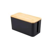 Wire Box Bamboo Wood Cover Cable Management Board Storage Power Cord Creative Simple Charger Cord Organizer Box(S-Black)