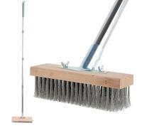 Wire Broom Deck Scrub Brush with 55" Long Handle, Outdoor Heavy Duty Bristle Brush, Stainless Steel Stiff Bristle Floor Scrubber for Cleaning Moss, Tough Stains on Concrete