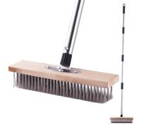 Wire Broom Scrubbing Brush with Long Handle, Stiff Metal Bristle Deck Scrub Brush, Outdoor Floor Scrubber, Patio Cleaner Brushes for Cleaning Moss, Tough Stain on Garden, Grout, Garage (Black)